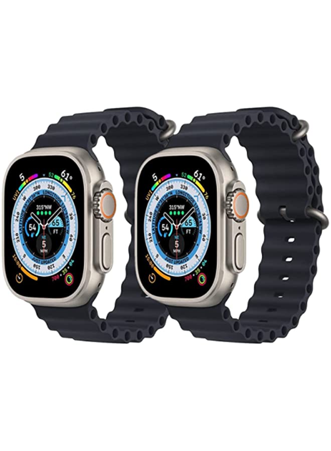IAF Silicone Ocean Band Strap for Apple Watch Ultra 8 49mm Black and Black Set of 2