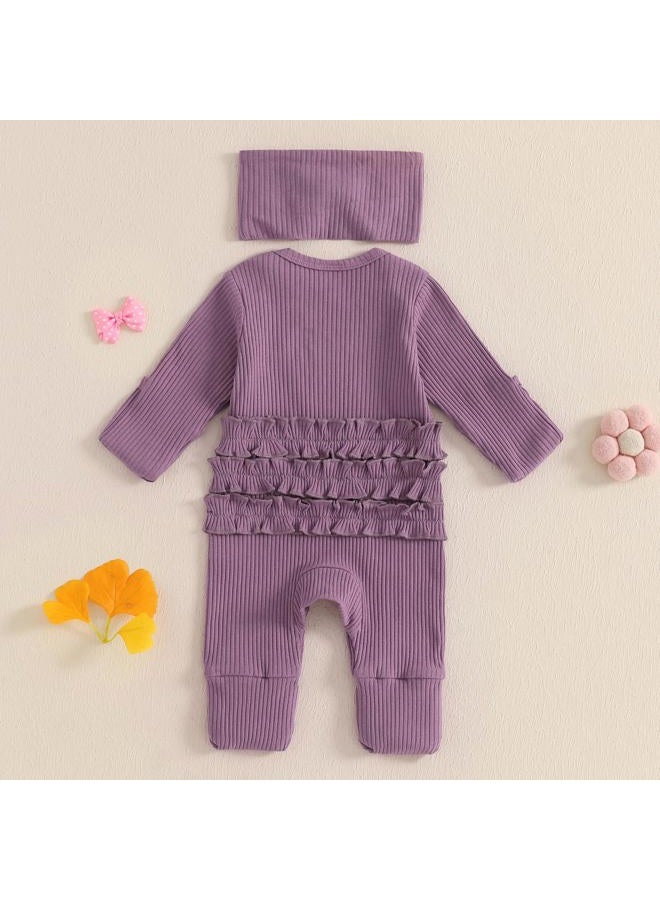 allshope Infant Baby Girl Fall Outfit Sweatshirt Romper Little Sister Lil Sis Long Sleeve Jumpsuit Onesie Newborn Clothes, New to the Crew Purple, 3-6 Months - Image 3