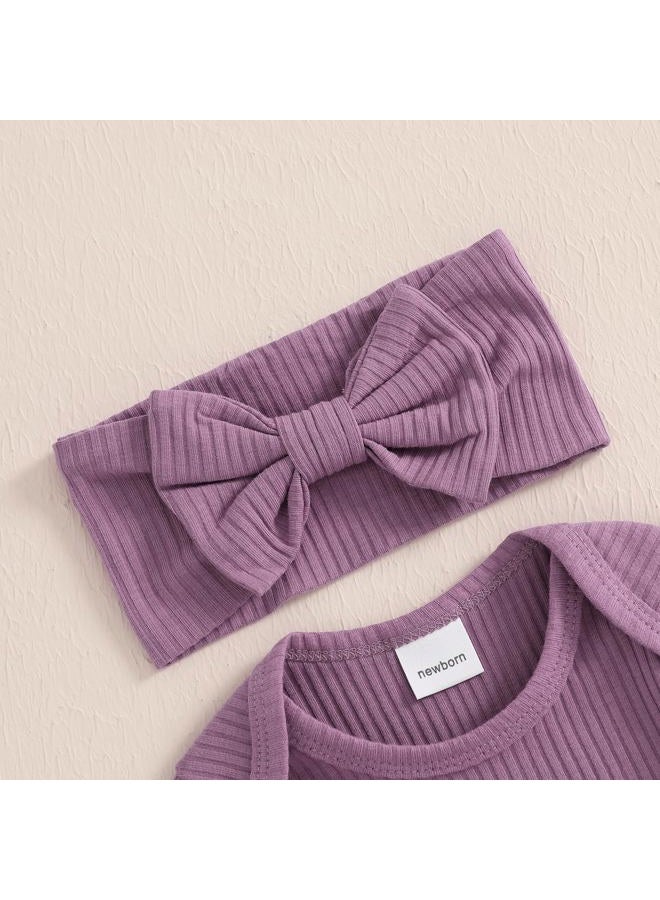 allshope Infant Baby Girl Fall Outfit Sweatshirt Romper Little Sister Lil Sis Long Sleeve Jumpsuit Onesie Newborn Clothes, New to the Crew Purple, 3-6 Months - Image 4
