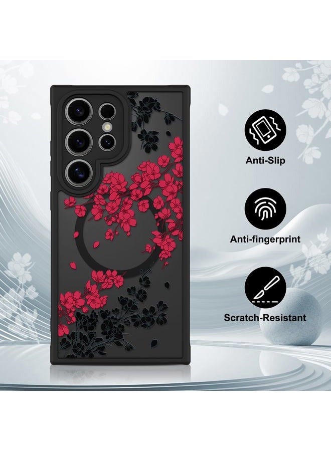 OOK Case Fit for Samsung Galaxy S24 Ultra 6.8 Inch (Wireless Charging Compatible) Red Floral Flowers Design Translucent Phone Cover Soft TPU + Hard PC Anti-Scratch Shockproof Magnetic Case for Women - Image 5