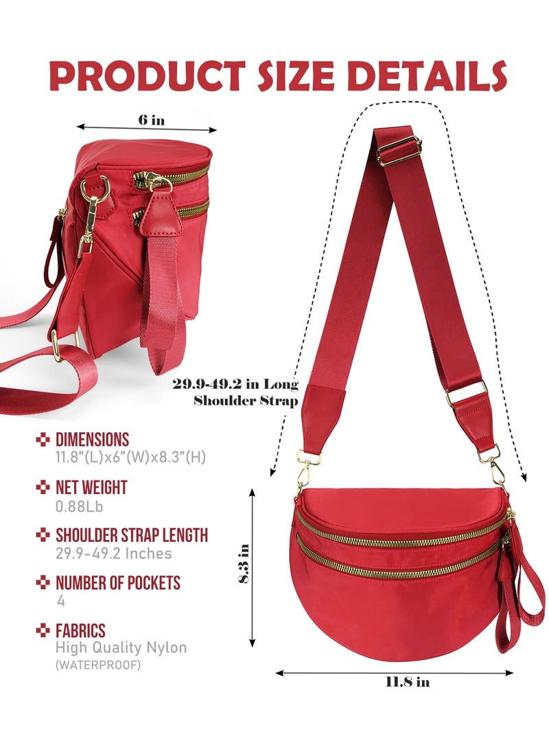 MEISEY Pure Colour Crossbody Bag Bum Bag for Women,Spacious Purse Fanny Packs Belt Bag,Oversized Bum Bag (Colour Bum Bag-Red) - Image 3