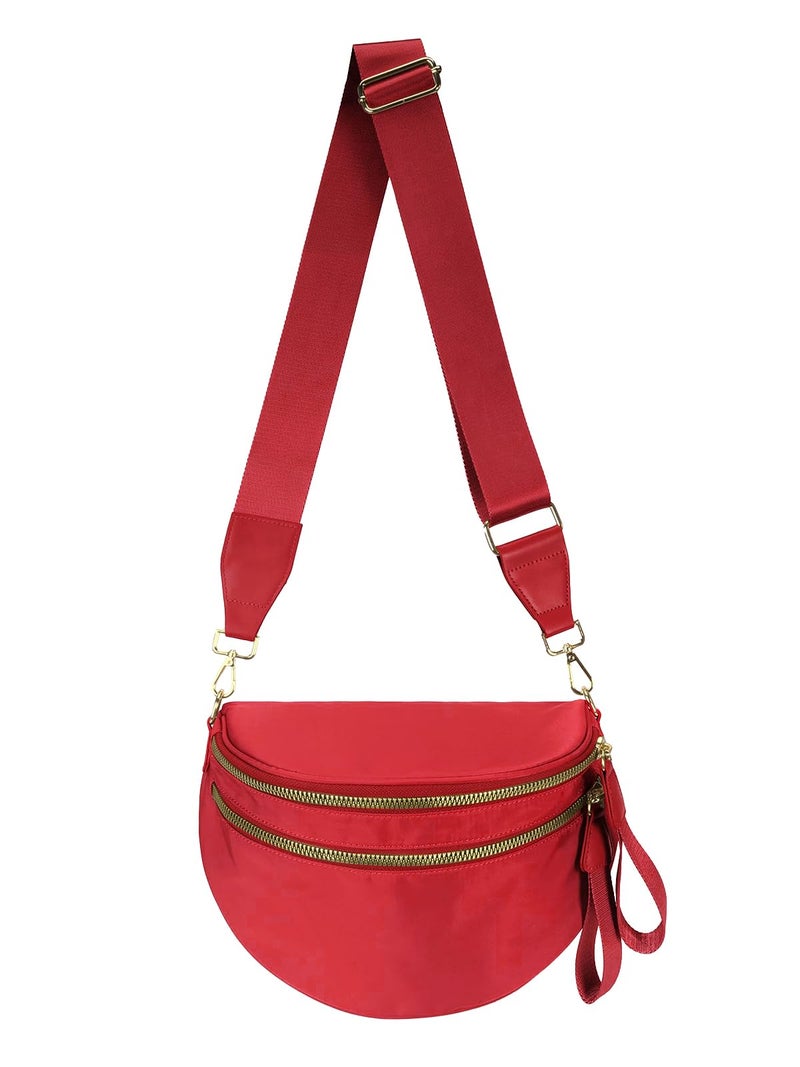 MEISEY Pure Colour Crossbody Bag Bum Bag for Women,Spacious Purse Fanny Packs Belt Bag,Oversized Bum Bag (Colour Bum Bag-Red) - Image 1