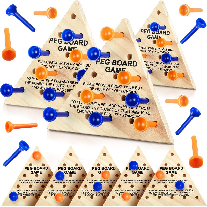 Skylety 12 Pack Triangle Peg Games Wooden Board Table Game for Family Boys Girls Adults Learning Toys Travel Peg Jump Toys Triangle Puzzle Brain Teaser Christmas Gifts BlueOrange - Image 2