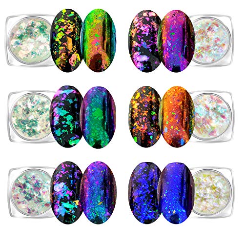 KUKA Iridescent Glitter Chameleon Nail Flakes Set of 6 Jars Light Chameleon - Image 1