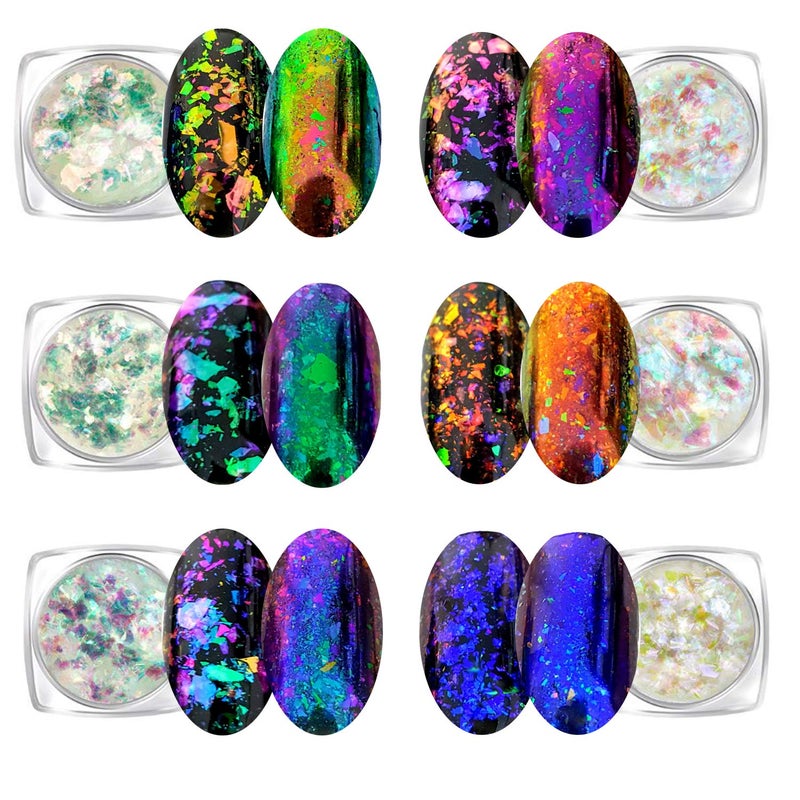 KUKA Iridescent Glitter Chameleon Nail Flakes Set of 6 Jars Light Chameleon - Image 3