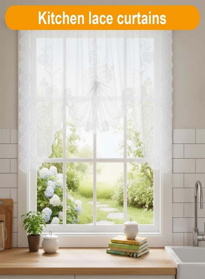 Yolev White Lace Curtains Short Semi-Sheer Lace Valances for Windows Kitchen Floral Half Curtains for Windows Bathroom Bedroom Decoration 59x43.3in 1 Panel - Image 3