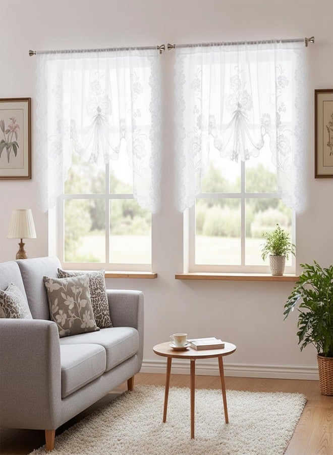 Yolev White Lace Curtains Short Semi-Sheer Lace Valances for Windows Kitchen Floral Half Curtains for Windows Bathroom Bedroom Decoration 59x43.3in 1 Panel - Image 5