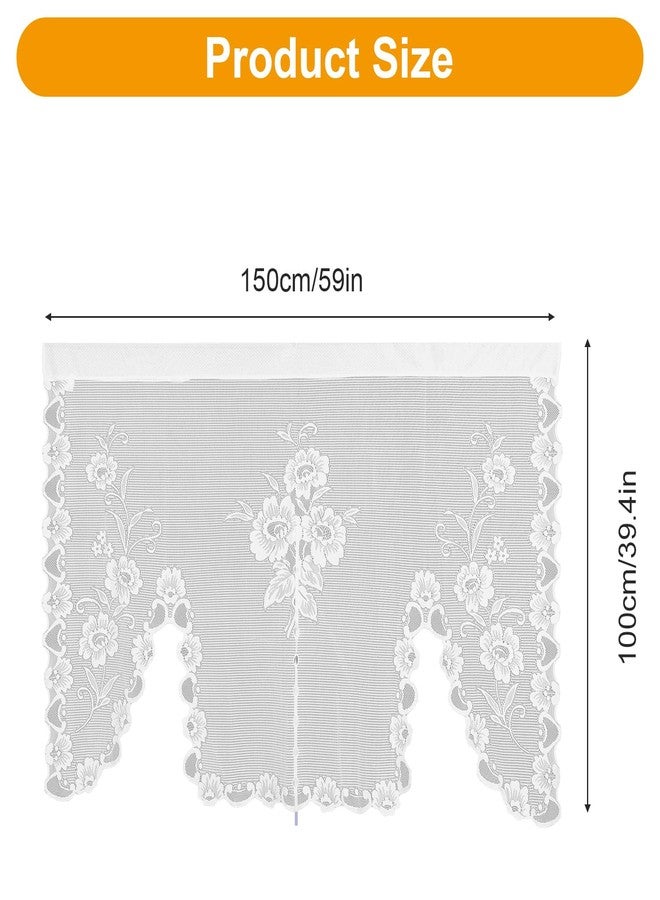 Yolev White Lace Curtains Short Semi-Sheer Lace Valances for Windows Kitchen Floral Half Curtains for Windows Bathroom Bedroom Decoration 59x43.3in 1 Panel - Image 2