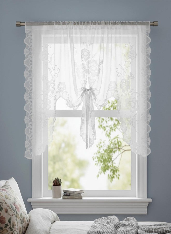 Yolev White Lace Curtains Short Semi-Sheer Lace Valances for Windows Kitchen Floral Half Curtains for Windows Bathroom Bedroom Decoration 59x43.3in 1 Panel - Image 4