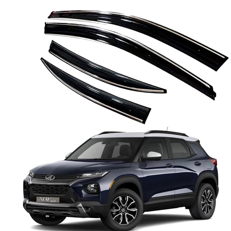 ROYALTECH Premium Chromeline & Silverline Unbreakable Car Rear Window Wind Deflectors & Side Door Visor Rain Guard Compatible with (Mahindra XUV 3OO (2024 Onwards)) - Image 1