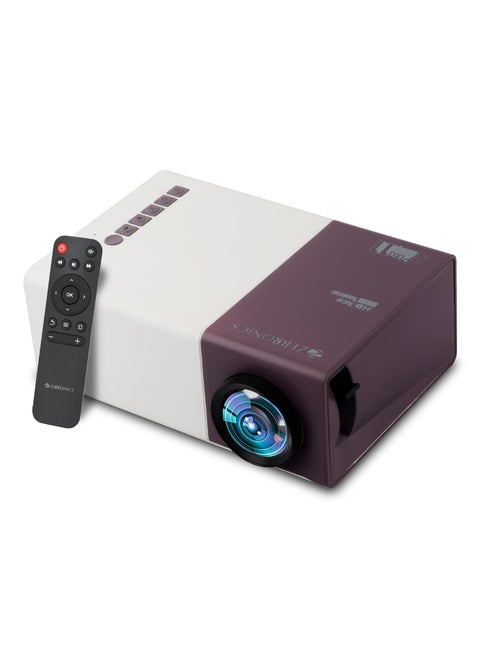 Zeb-PIXAPLAY 11 Portable LED Projector with FHD 1080p Support, HDMI, USB, mSD, 381cm/150" Screen Size, Dual Power Input, Built-in-Speaker, Remote Control, AV in, AUX Out and Compact Design