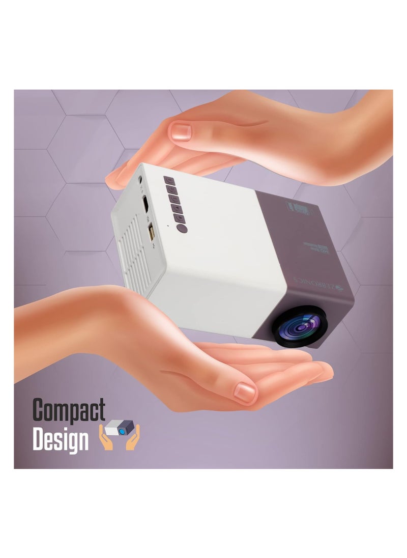 ZEBRONICS - Zeb-PIXAPLAY 11 Portable LED Projector with FHD 1080p Support, HDMI, USB, mSD, 381cm/150" Screen Size, Dual Power Input, Built-in-Speaker, Remote Control, AV in, AUX Out and Compact Design - Image 1