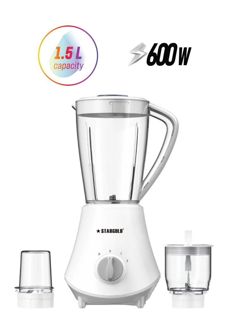 ستارجولد خلاط 3 في 1 سعة 1.5 لتر، مطحنة عصارة 600 وات، مفرمة بشفرات من الفولاذ المقاوم للصدأ، قفل أمان ووظيفة النبض - Image 1