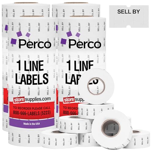 Perco 1 Line "SELL BY" Labels - 32 Rolls, 4 Sleeves, 32,000 Blank Date Gun Labels for Perco 1 Line Date Guns - Made in USA - Image 1