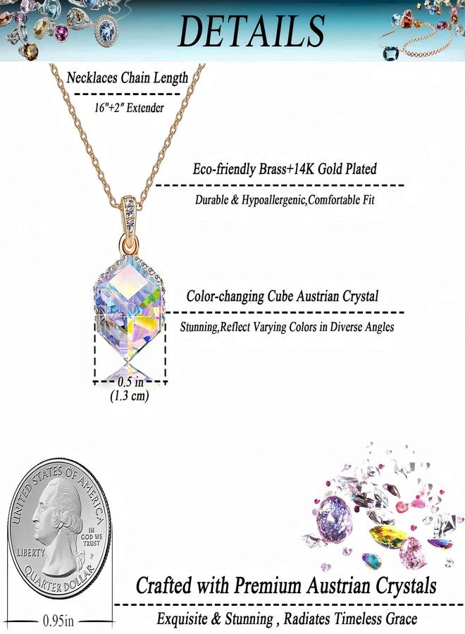 EVEVIC Color Changing Cubic Austrian Crystal Pendant Necklaces for Women 14K Gold Plated Hypoallergenic Jewelry (Aurora Borealis) - Image 4