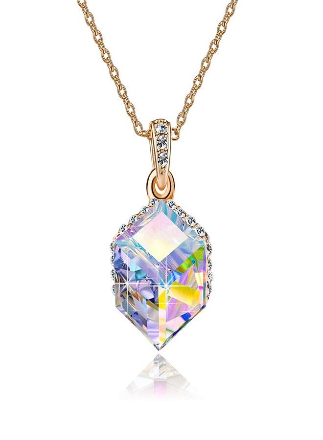 EVEVIC Color Changing Cubic Austrian Crystal Pendant Necklaces for Women 14K Gold Plated Hypoallergenic Jewelry (Aurora Borealis) - Image 1
