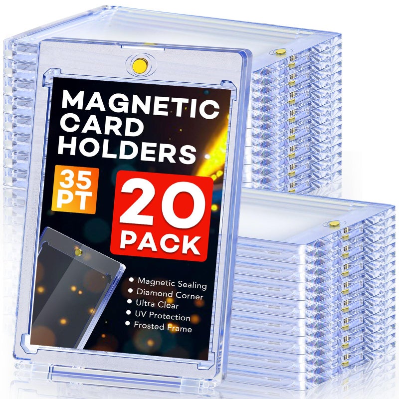 ZENOWICK 20ct Magnetic Card Holders, 35pt One Touch Card Holder, U-V Protection Hard Plastic Case for Trading Cards, Display Case for Sports, Baseball, Football, Game Cards - Image 1
