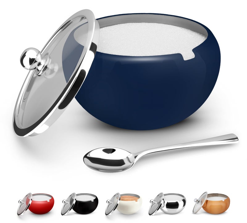Kook KooK Sugar Bowl Sugar Bowl with Lid and Spoon Sugar Container with Lid for Salt Coffee Holds 2 Cups Dishwasher Safe Matte Navy 16 Oz 