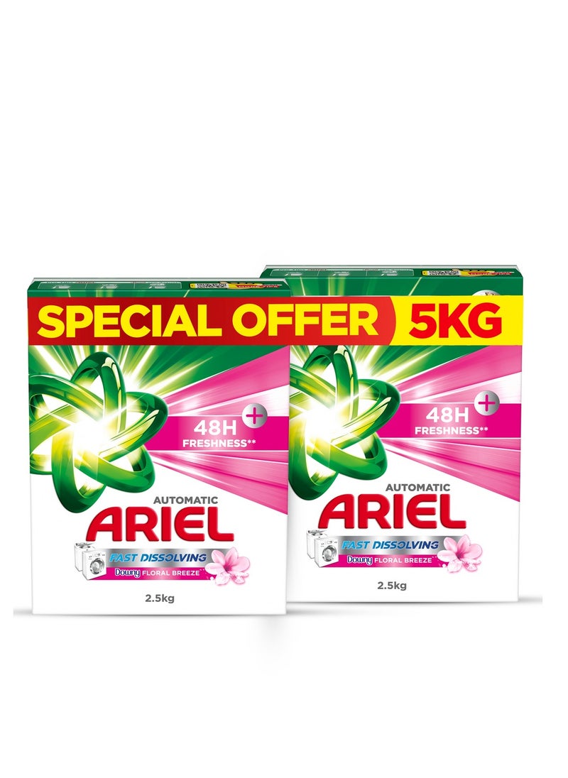 Ariel Fast Dissolving Laundry Detergent Powder With Floral Breeze Dual Pack 2 x 2.5kg  - Image 1