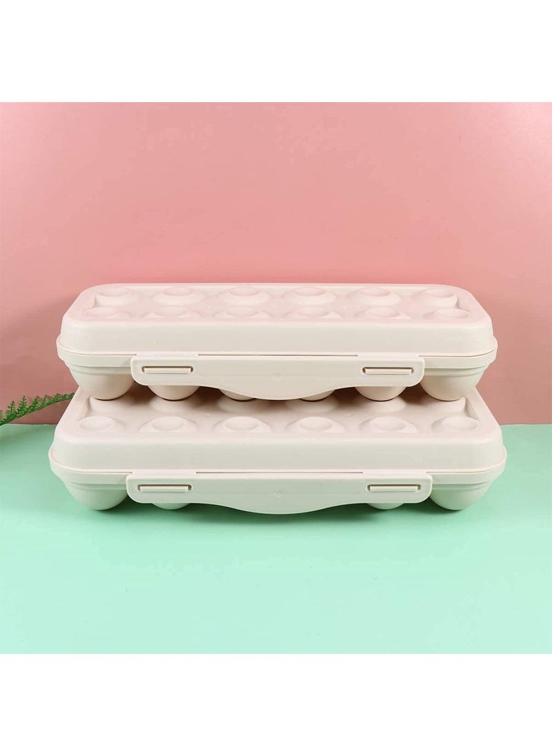 DHVSAM Dhvsam Grid Eggs Carrier Container Plastic Egg Holder Trays Storage Egg Box Plastic Portable Stackable Refrigerator Egg Holder with Lid for Protect Keep Egg Fresh 18 Grids Cream  - Image 3