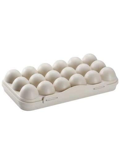 DHVSAM Dhvsam Grid Eggs Carrier Container Plastic Egg Holder Trays Storage Egg Box Plastic Portable Stackable Refrigerator Egg Holder with Lid for Protect Keep Egg Fresh 18 Grids Cream  - Image 1