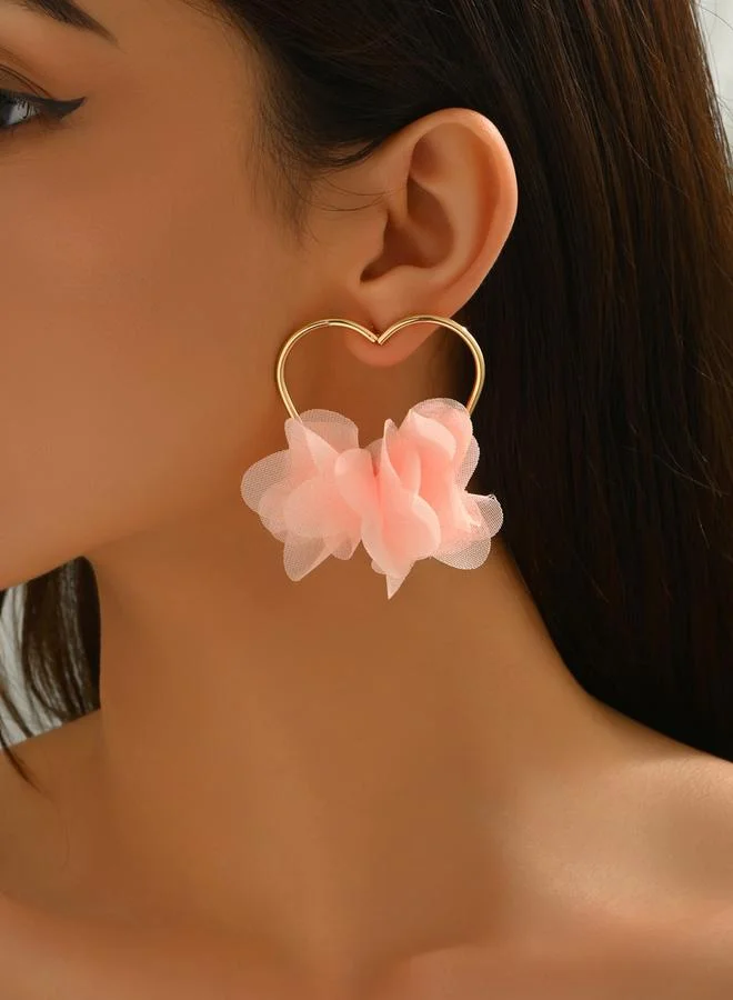 Take Two Gold Heart Hoop Earrings with Peach Flower Detail