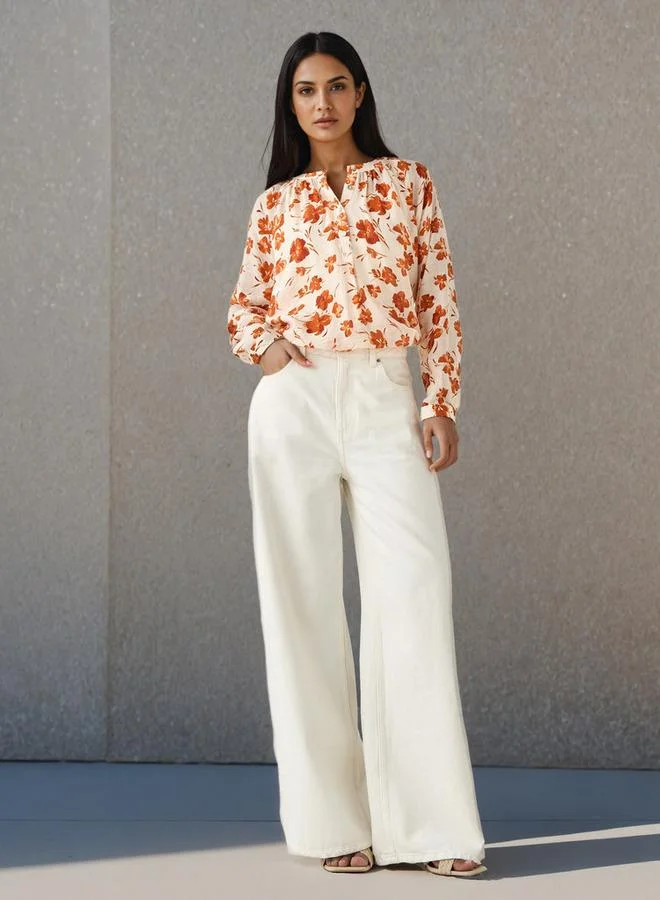 Splash FAV Mandarin Collar Top with Floral Print