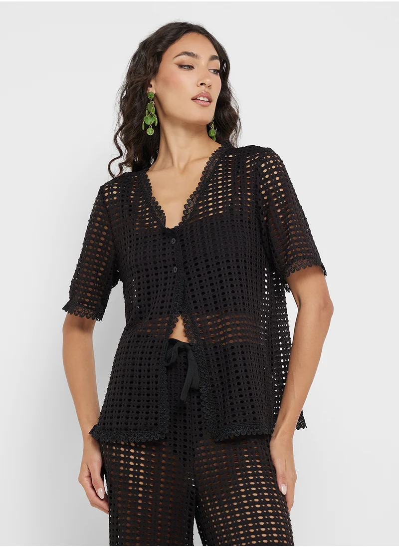 Ginger Crochet Knitted Button Up Top & Pant Co-Ord Set