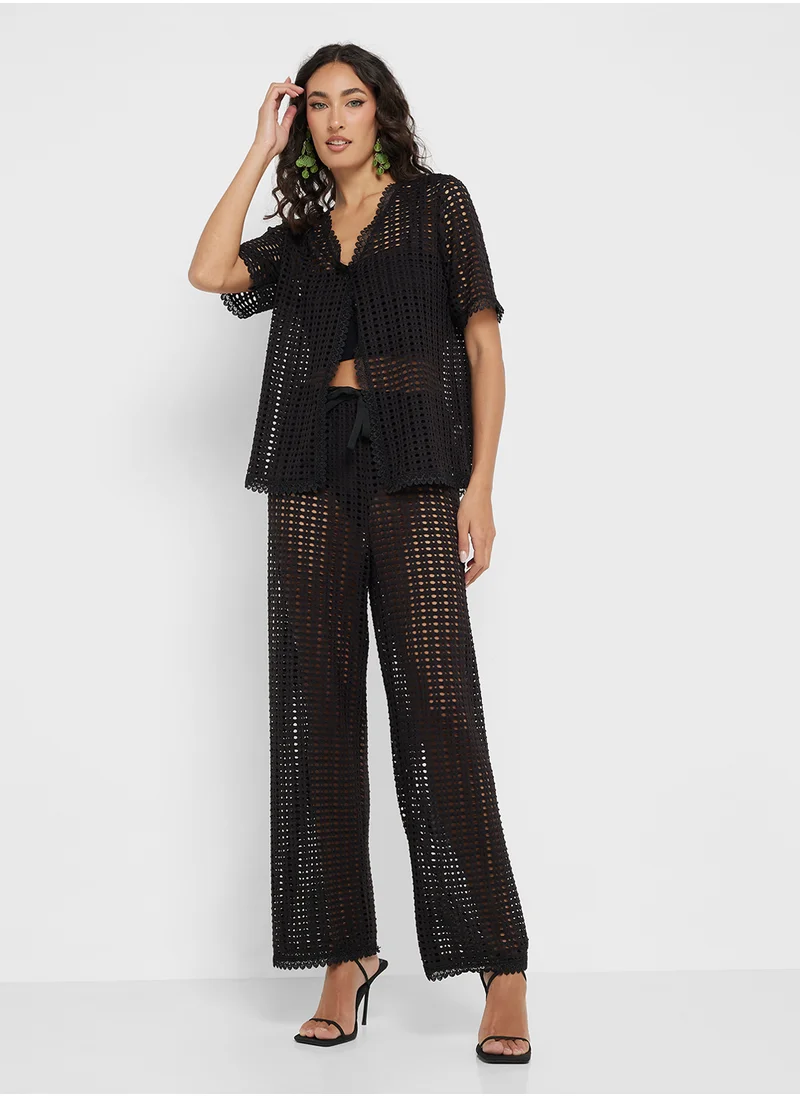 Ginger Crochet Knitted Button Up Top & Pant Co-Ord Set