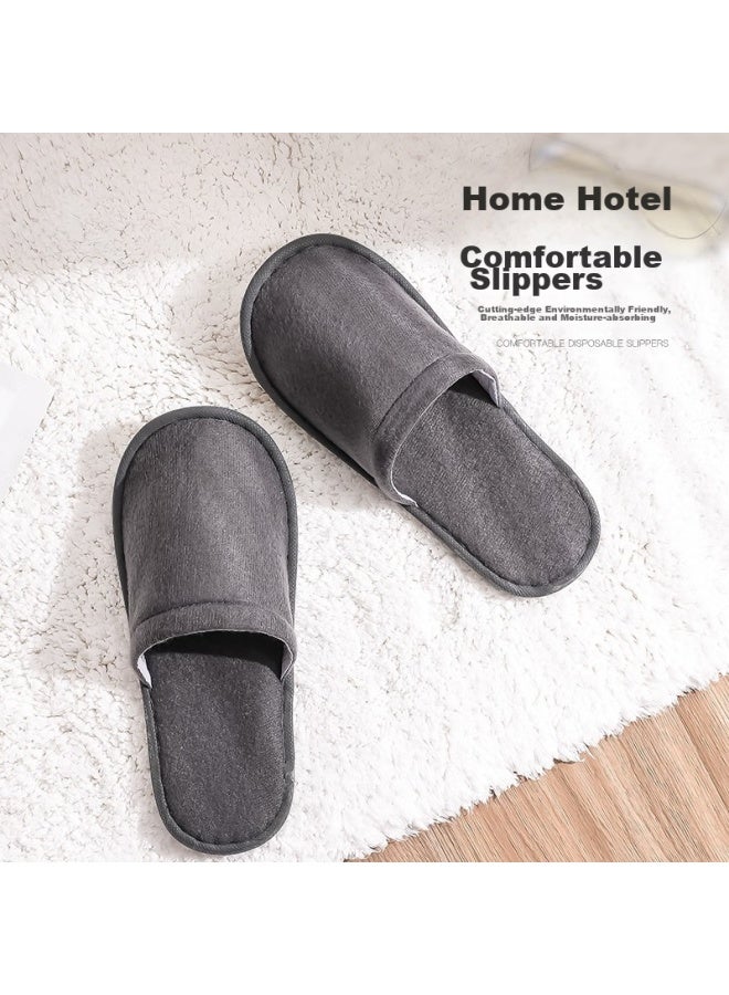 ETRAVEL Etravel Disposable Slippers, 10 Pairs, Hotel Non-slip Slippers, Thickened Travel Slippers For Guesthouses And Homestays, Brushed Fleece, Size 43, Gray  - Image 2