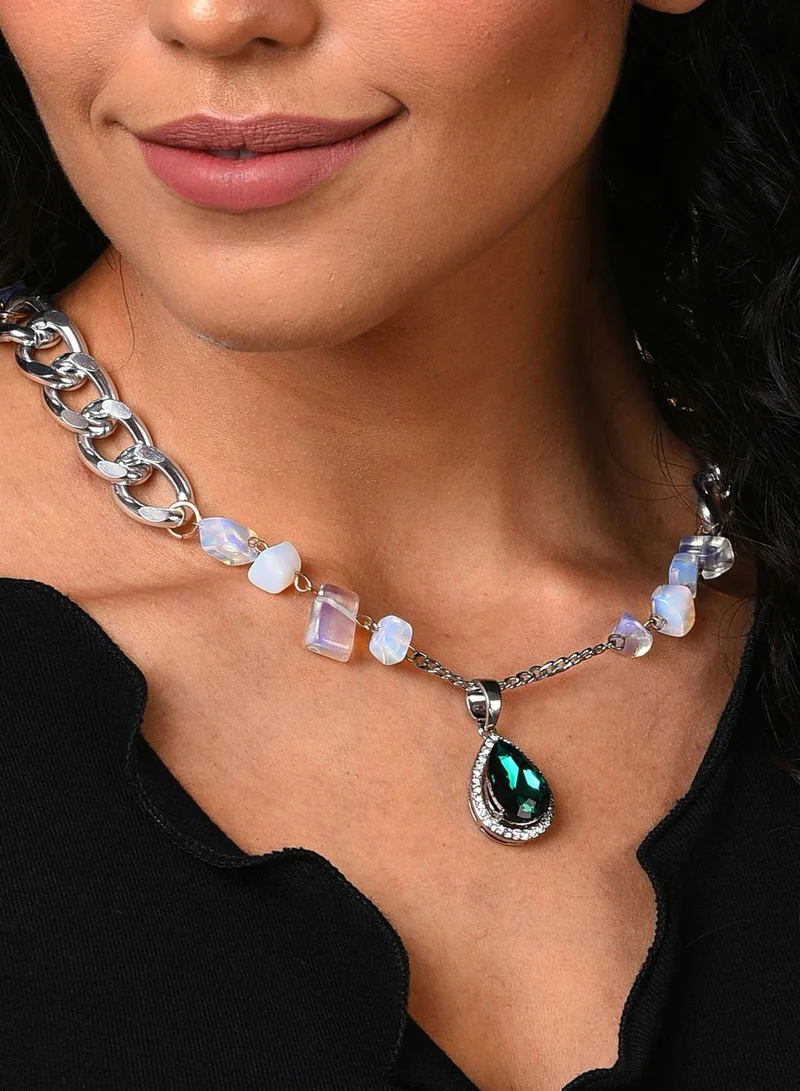 SOHI Silver Plated Designer Stone Necklace