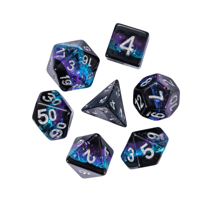 HDdais Glitter DND Dice Set, 7PCS RPG Resin D and D Dice Set with Leather Pouch for Dungeons and Dragons Role Playing Games and Other Tabletop Games - Image 2