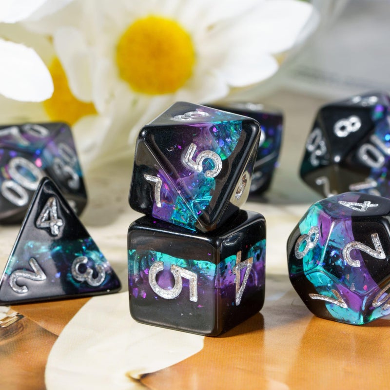 HDdais Glitter DND Dice Set, 7PCS RPG Resin D and D Dice Set with Leather Pouch for Dungeons and Dragons Role Playing Games and Other Tabletop Games - Image 3