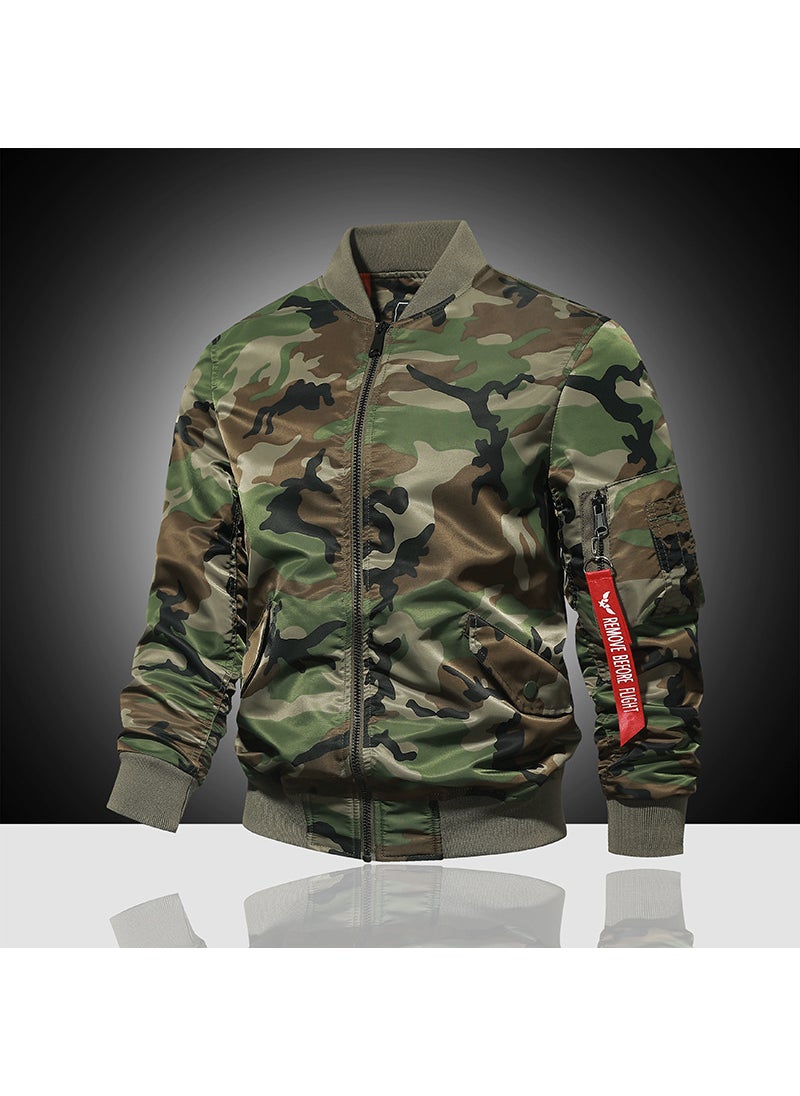 Generic - Mens Large Size Flight Jacket MA-1 Workwear Baseball Collar Spring Autumn Camouflage Outerwear Breathable Casual Fashion Black - Image 1