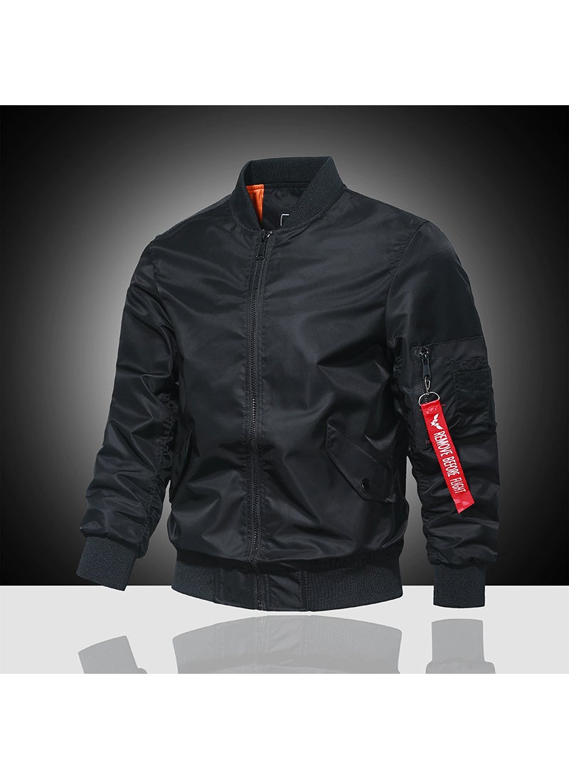 Generic - Mens Large Size Flight Jacket MA-1 Workwear Baseball Collar Spring Autumn Camouflage Outerwear Breathable Casual Fashion Black - Image 1
