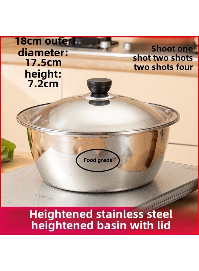 Special Deep Stainless Steel Basin Vegetable Washing Basin Small Size Covered Stainless Steel Basin Soup Basin Household High-grade Exquisite Woodle Basin-Specifications:Thickened Matching Drum Cap 17.55cm 2 Pieces-Color:Tall Round Basin Food Grade Material - Image 1