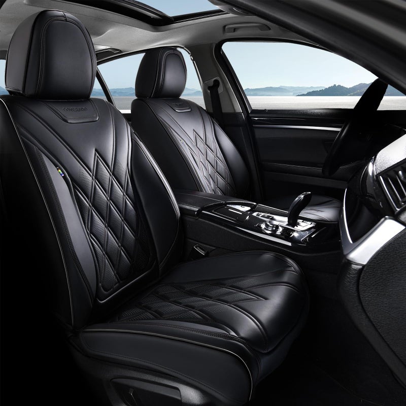 Coverado Car Seat Covers Front Covers for Cars Car Seat Cover Front Seats Automotive Seat Cover Waterproof Leather Car Seat Cushion Universal Interior Seat Protectors for Most Cars Black