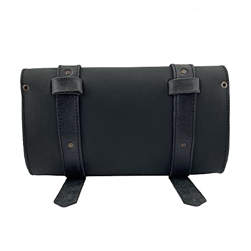 Hide & Drink, Motorcycle Handlebar Bag with 2 Adjustable Straps, Tool Organizer, Motorbike Pouch, Saddle Bag for Bike Commuters, Barrel, Full Grain Leather, Handmade, Charcoal Black - Image 3
