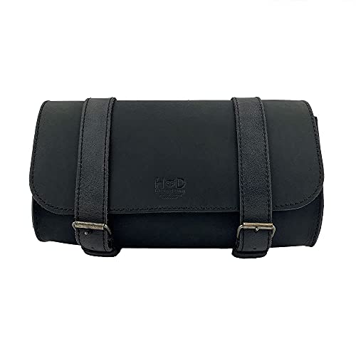 Hide & Drink, Motorcycle Handlebar Bag with 2 Adjustable Straps, Tool Organizer, Motorbike Pouch, Saddle Bag for Bike Commuters, Barrel, Full Grain Leather, Handmade, Charcoal Black - Image 2