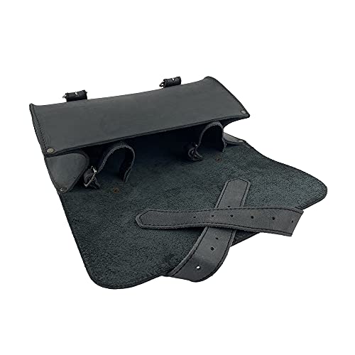 Hide & Drink, Motorcycle Handlebar Bag with 2 Adjustable Straps, Tool Organizer, Motorbike Pouch, Saddle Bag for Bike Commuters, Barrel, Full Grain Leather, Handmade, Charcoal Black - Image 4