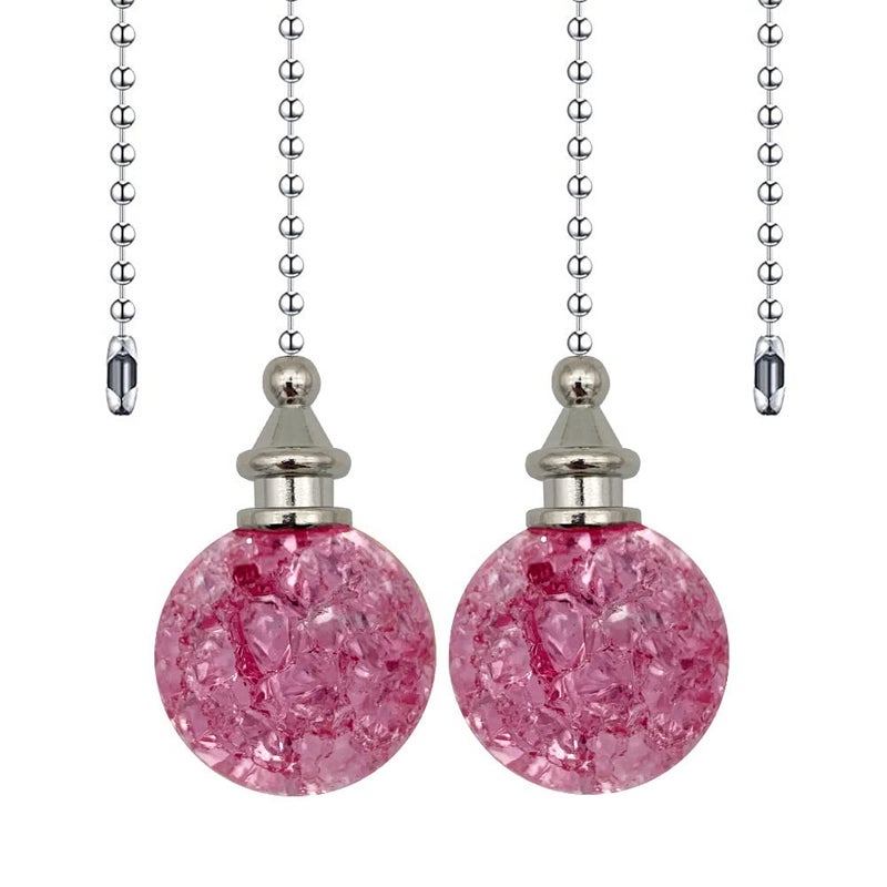 2 Pack Dotlite Crystal Ceiling Fan Pull Chain Accessories Decorative String Pulls Pendant Extension 12 Inches Beaded Ball Pull Chains Extender Ornament With Connector for Lamp Pink