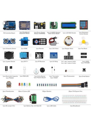 Arduino Uno R3 Starter Kit Starter Learning Kit for Arduino UNO R3 - Comprehensive Electronics Kit with LCD1602, Servo Motor, Sensors, and Components - Ideal for Beginners and Hobbyists in DIY Arduino Projects - pzsku/Z9A76E5EFC597D3CA8728Z/45/_/1737376528/4ae6a031-1033-4e4e-a722-61a51c3850f9