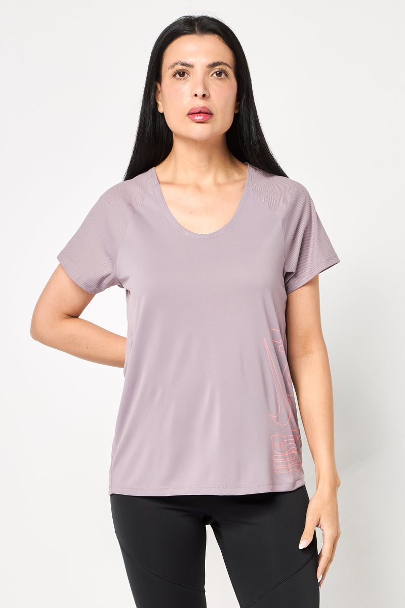 Nike Women Standard Fit Short Sleeve Running T-Shirt, Lavender - Image 1