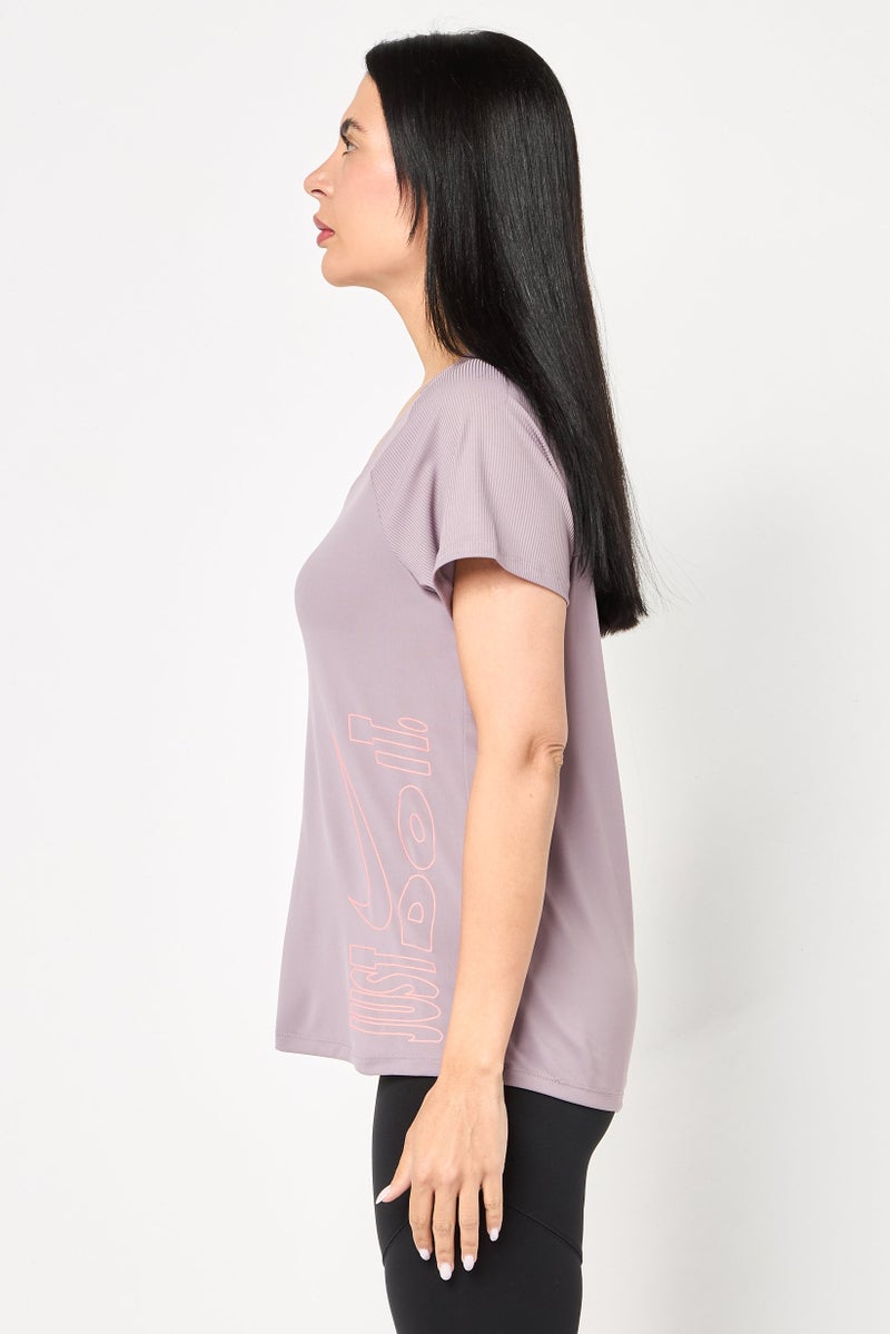 Nike Women Standard Fit Short Sleeve Running T-Shirt, Lavender - Image 3