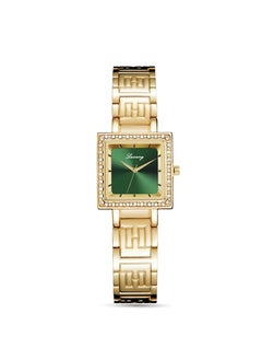 Gold bracelet and green dial