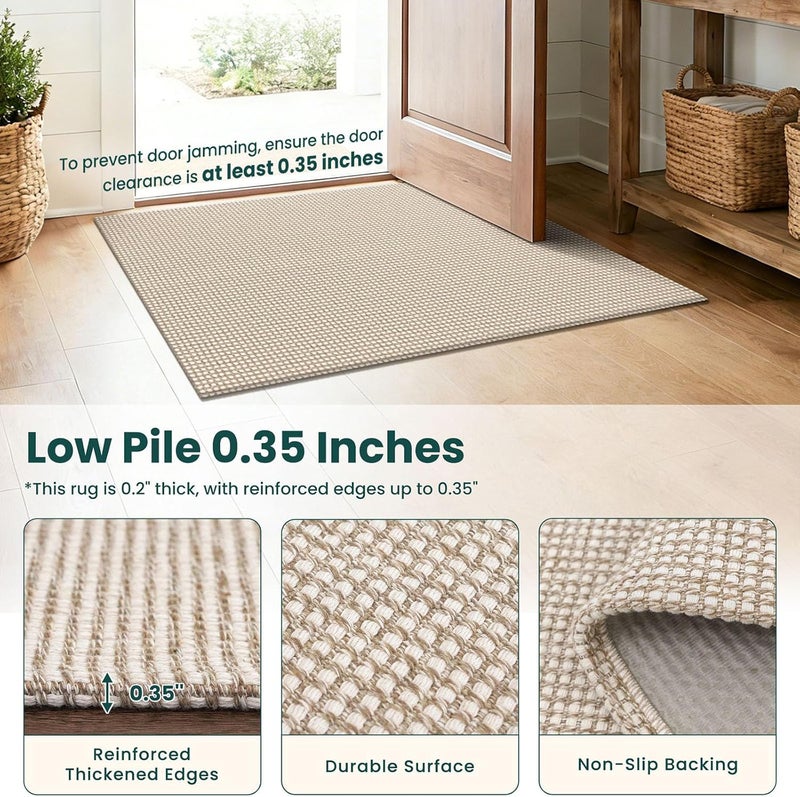 KOZYFLY Runners for Hallways 2x6 ft Washable Kitchen Runner Non Slip Rubber Backed Hall Runners Cotton Entryway Runner Rugs Floor Carpet for Indoor Backdoor Bedroom Kitchen, Ivory/Khaki - Image 4