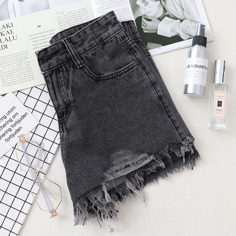 Summer High Waist Denim Shorts Women'S Spice Girls High Street Ins Slimming Loose Ripped Wide Legs Large Size A- Line Trendy Pants - Image 5