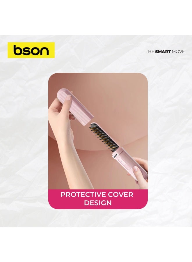 BSON مشط فرد وتجعيد الشعر اللاسلكي 2 في 1 مع 3 إعدادات حرارة - 200 مليون أيون سالب، عمر بطارية طويل، تصميم محمول خفيف الوزن، غطاء واقي للاستخدام أثناء السفر - Image 5