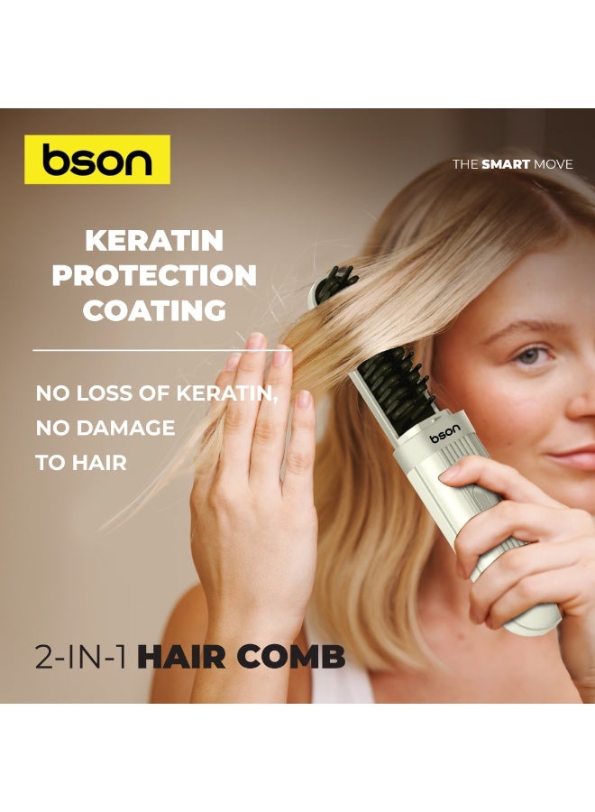 BSON مشط فرد وتجعيد الشعر اللاسلكي 2 في 1 مع 3 إعدادات حرارة - 200 مليون أيون سالب، عمر بطارية طويل، تصميم محمول خفيف الوزن، غطاء واقي للاستخدام أثناء السفر - Image 2