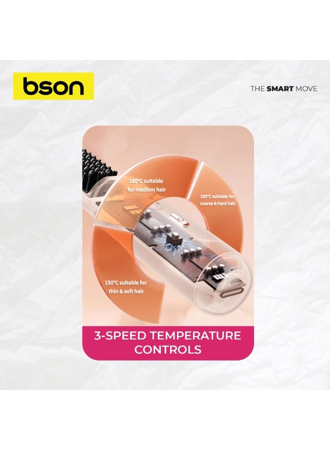 BSON مشط فرد وتجعيد الشعر اللاسلكي 2 في 1 مع 3 إعدادات حرارة - 200 مليون أيون سالب، عمر بطارية طويل، تصميم محمول خفيف الوزن، غطاء واقي للاستخدام أثناء السفر - Image 4